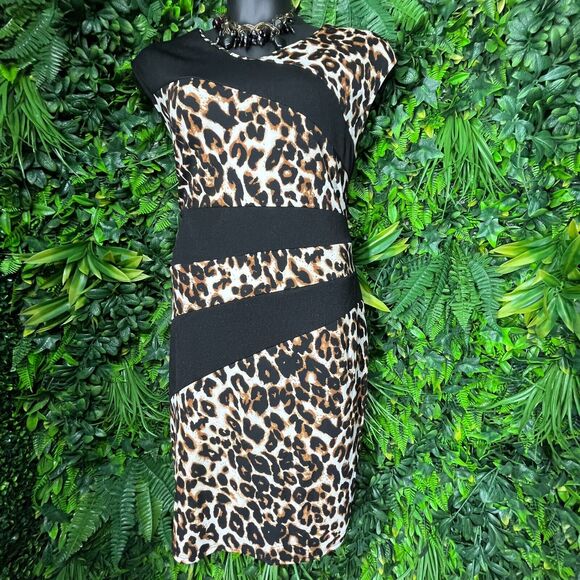 Women Dress Plus 3XL Black Leopard V Neck Sheath Stretch Fitted Spin 0976 - Picture 7 of 12